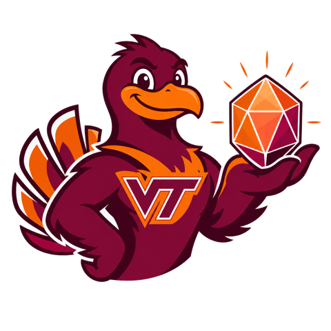 GEMLAB Hokie mascot holding a gem